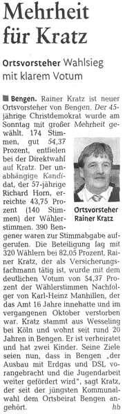 Rainer Kratz ist neuer Ortsvorsteher von Grafschaft-Bengen